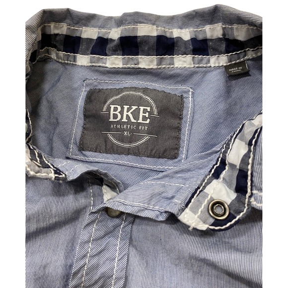 BKE Athletic Fit Mens XL Blue Micro Stripe Short Sleeve Snap Front Western Shirt - Picture 5 of 8